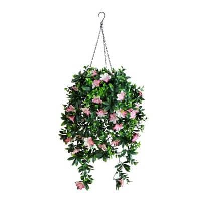 34in. UV Resistant Artificial Azalea Hanging Basket (Indoor/Outdoor) By Nearly Natural in Green/Pink | 16" x 16" x 34" | Michaels®