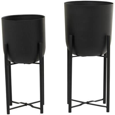 CosmoLiving by Cosmopolitan Black Metal Planter with Removable Stand Set, 22" & 20" | Michaels®