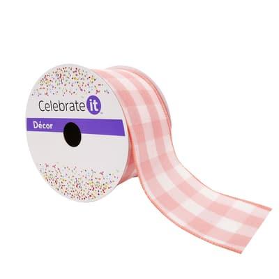 2.5" x 8.3yd. Wired Gingham Ribbon by Celebrate It™ Décor in Blush | Michaels®