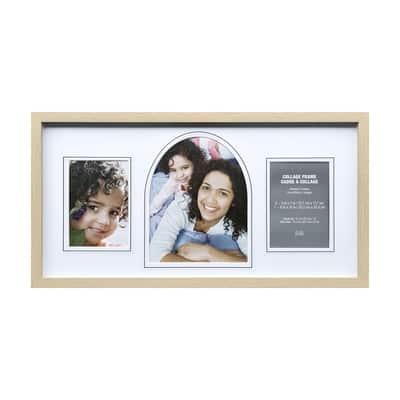 3 Opening Natural Woodgrain Collage Frame with Mat by Studio Decor® in Beige/Tan | 13" x 25" / 5" x 7" and 8" x 10" mat | Michaels®