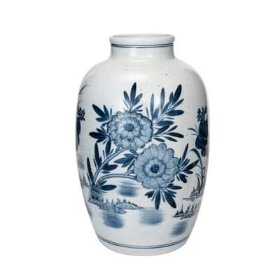 Hello Honey® 14.5" Blue & White Hand Painted Urn Shaped Stoneware Vase | Michaels®