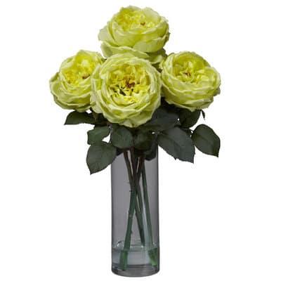 Fancy Rose with Cylinder Vase Silk Flower Arrangement By Nearly Natural in Yellow | 1.5 ft | Michaels®