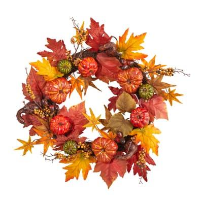 24" Pumpkin & Berries Artificial Fall Wreath By Nearly Natural | Michaels®