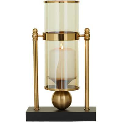 CosmoLiving by Cosmopolitan 13" Gold Metal Pillar Hurricane Lamp with Metal Stand | 7.9" x 4.2" x 13.3" | Michaels®