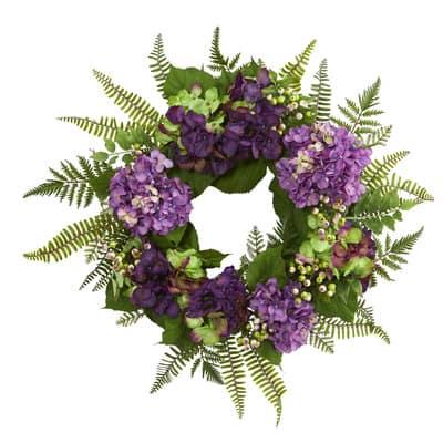 24” Purple Hydrangea with Berry Wreath By Nearly Natural | 24" | Michaels®