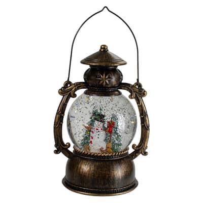 8" Black with Brushed Gold LED Snowman & Christmas Trees Snow Globe Lantern By Northlight | 8" x 5" x 4.25" | Michaels®