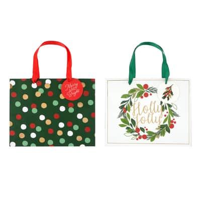 Medium Green Dot & Wreath Gift Bags by Celebrate It™ | 9.75" x 7.75" x 4" | Michaels®