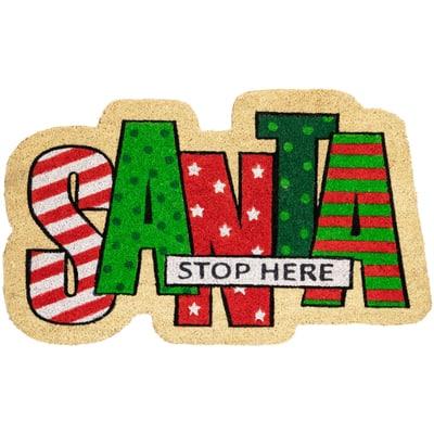 Red and Green "Santa Stop Here" Outdoor Christmas Doormat 18" x 30" By Northlight | Michaels®
