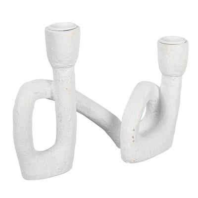 Hello Honey® 8.3" White Abstract Double Taper Candle Holder | 8.3" x 2.4" x 6.5" | Michaels®