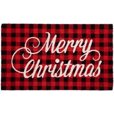 Red and Black Plaid "Merry Christmas" Natural Coir Christmas Outdoor Doormat 18" x 30" By Northlight | Michaels®