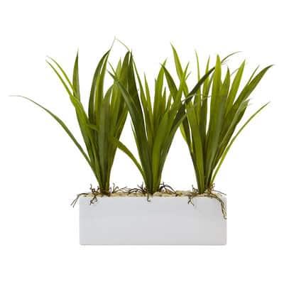 16" Grass in White Rectangular Planter By Nearly Natural in Green | Michaels®