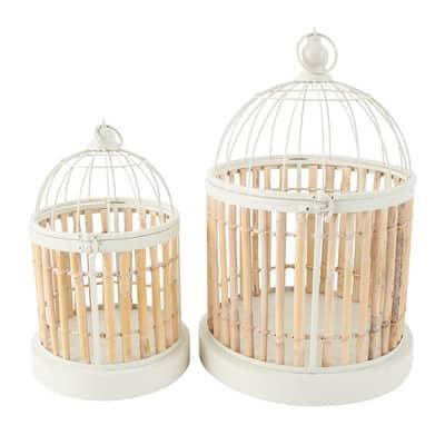Brown Bamboo Wood Handmade Birdcage Set with White Metal Accents By Ivory And Iris | Michaels®