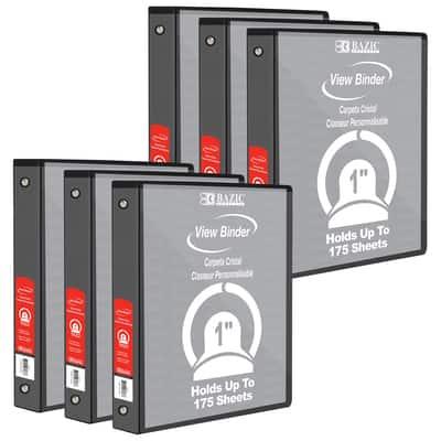 BAZIC® 3 Ring View Binder with Pockets, 6ct. in Black | 1" | Michaels®