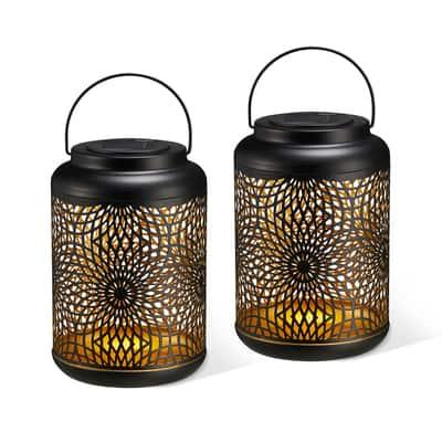 Glitzhome® 8.75" Metal Cutout Solar Powered Hanging Lantern Set in Black | 6" x 6" x 8.75" | Michaels®