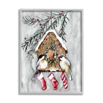 Stupell Industries Holiday Stockings Birdhouse Perched Framed Giclee Art in Gray | 24" x 30" | Michaels®