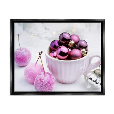 Stupell Industries Glimmering Pink Christmas Ornaments Framed Floater Canvas Wall Art in Black | 25" x 31" | Michaels®