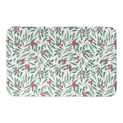 Designs Direct Green Leaves & Holly Berries Bath Mat, 34" x 21" in White | Michaels®