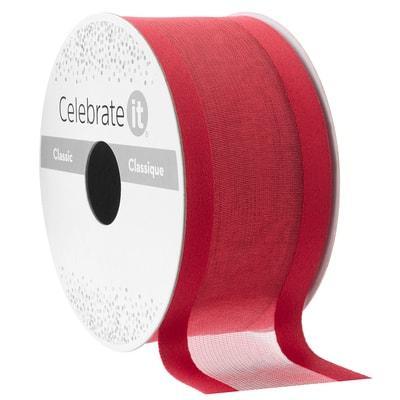 1.5" x 3yd. Sheer with Satin Edge Ribbon by Celebrate It® Classic in Red | Michaels®