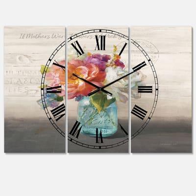 Designart 'French Cottage Bouquet I Mothers Farmhouse Multipanel Wall Clock in Blue | 36" x 28" - 3 Panels | Michaels®