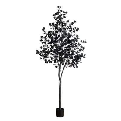8Ft Pre-Lit Artificial Halloween Black Eucalyptus Tree with 540 Orange & Purple LED Lights By Nearly Natural | 45" x 45" x 96" | Michaels®