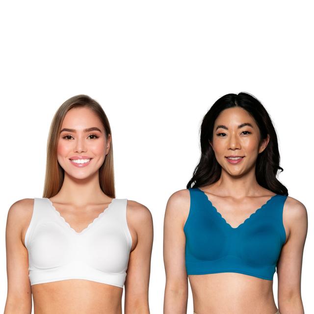 Rhonda Shear Shapewear Shear Invisible Edge Body Bra with Scalloped Edge (2-pack) | Style: White/Teal | Size: Medium | by TSC