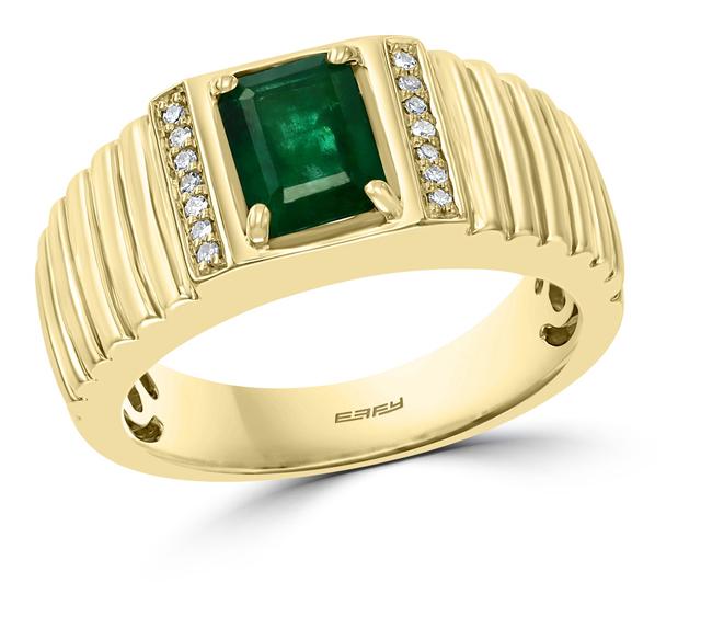 Effy Jewellery Men's 14K Yellow Gold Diamond & Emerald Ring | Size: 10 | by TSC