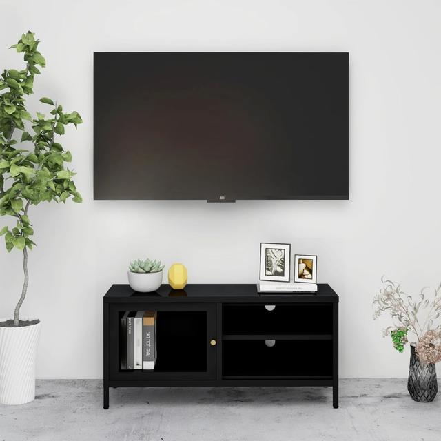Black tv cabinet 90x30x44 cm steel and glass | by TSC