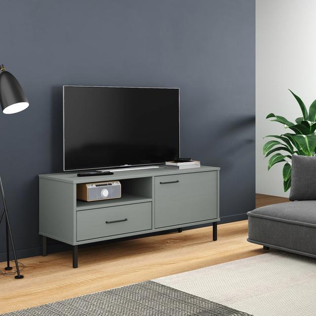 TV cabinet with gray metal feet solid pine wood OSLO | by TSC