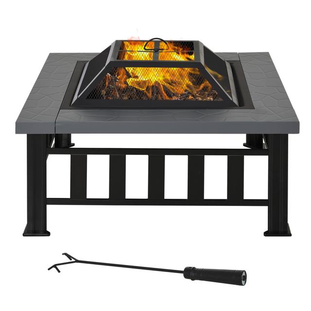 Outsunny 34" Square Firepit Steel Stove, Black | by TSC