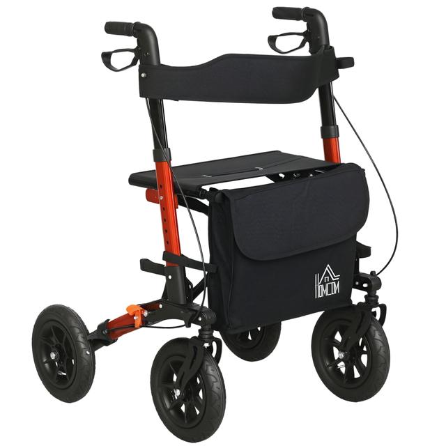 HOMCOM Folding Adjustable Rollator Walker w/ Seat 10" Rubber Wheels, Blue | Style: Red | by TSC