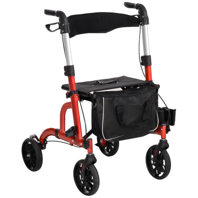 HOMCOM Rollator Walker w/ 8'' Wheels Adjustable Handle Seat | Style: Red | by TSC