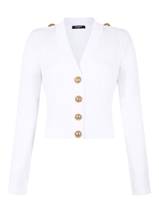 Balmain Women's Button-Trim Cable-Knit Cardigan