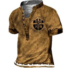 Men's T shirt Tee Henley Shirt Tee Vintage Designer Basic Shirt Graphic Letter Armor of God Short Sleeve Shirt Red Blue Purple Outdoor Daily Sports Stand Colla