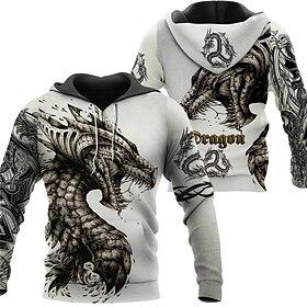 Men's Animal Dragon Graphic Prints Hoodie Hoodies Sweatshirt Streetwear Designer Basic Casual Long Sleeve Hooded Daily Sports White Print Spring Fall Designe