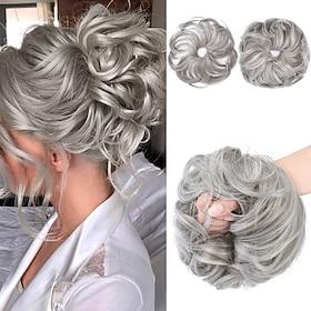 2PCS Updo Messy Hair Bun Curly Wavy Ponytail Extensions Hairpieces Hair Scrunchies Wraps Chignon for Women Girls (Plus Limited Hair Bun with Longer Hair Length
