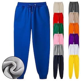 Men's Fleece Pants Sweatpants Joggers Elastic Drawstring Design Casual Sports Outdoor Daily Comfort Soft Solid Color Navy Apricot Green S M L