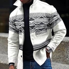 Men's Geometric Pattern Geometry Shirt Shirt Jacket Overshirt Long Sleeve Fashion Streetwear Casual Daily Sports Outdoor Daily Wear Weekend Fall Winter Turnd