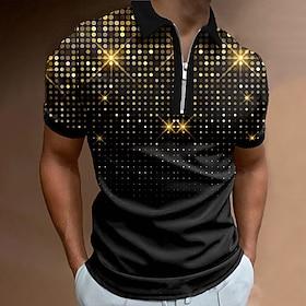 Men's Graphic Zip Polo Shirts Golf Shirt Short Sleeve Polo Shirts Collared Shirts Casual Vacation Wear Rave Wear Party Outfits 3D Print Quarter Zip Polo White