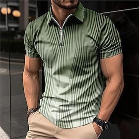 Men's Geometric Zip Polo Shirts Golf Shirt Short Sleeve Polo Shirts Collared Shirts Business Casual Vacation Wear Formal Wear Festival Wear 3D Print Quarter Zi