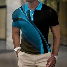 Men's Geometric Waffle Polo Shirts Golf Shirt Short Sleeve Polo Shirts Collared Shirts Business Casual Vacation Wear Formal Wear Festival Wear Buttons 3D Print