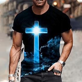 Men's Bible Short Sleeve T shirt 3D Print Crew Neck Shirt Casual Deep Purple Heather Gray Black Summer Clothing Apparel Normal
