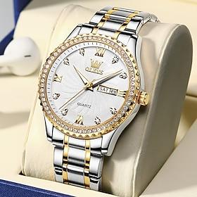 OLEVS Fashion Men's Watch Rotating Dial Diamond Sport Quartz Watch Stainless Steel Quartz Men Wristwatches Diamond-encrusted Luxury Business Waterproof Luminou
