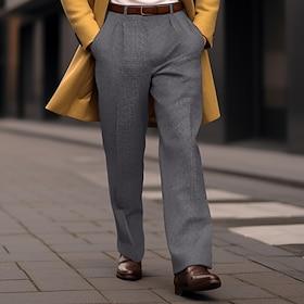 Men's Dress Pants Corduroy Pants Trousers Casual Pants Front Pocket Straight Leg Plaid Comfort Business Daily Holiday Fashion Chic Modern Black Navy Blue