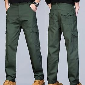 Men's Cargo Pants Trousers Work Pants Buttons Elastic Waist Multi Pocket Plain Wearable Outdoor Daily Camping Hiking Fashion Classic Black Army Green
