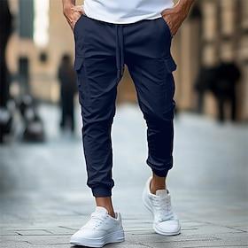 Men's Cargo Pants Trousers Jogger Pants Drawstring Elastic Waist Multi Pocket Plain Comfort Soft Full Length Outdoor Casual Daily Fashion Streetwear Black Army