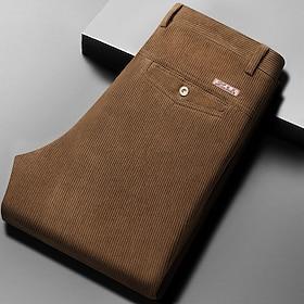 Men's Dress Pants Corduroy Pants Casual Pants Dress Slacks Solid Colored Full Length Office Work Business Trousers Light Khaki Black High Waist Micro-elastic
