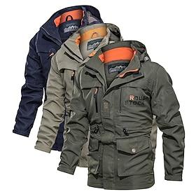 Men's Waterproof Rain Jacket Military Cargo Jacket Tactical Jacket Casual Hooded Cargo Sports Coat Windbreaker Outdoor Warm Windproof Winter Coat Jacket Top Hu