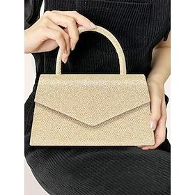 Dame Kobling Aftenveske Skuldervesker Klapppose polyester Fest Bryllupsfest Kjede Stor kapasitet Multi Carry Helfarge Sølv Svart Lysebrun