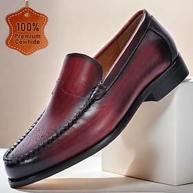 stilige loafers i burgunder i skinn med håndsydd brogue-detalj for menn perfekt for casual og business casual