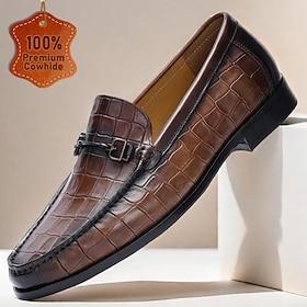 stijlvolle bruine leren loafers met krokodillenmotief en bitdetail voor heren perfect voor casual en zakelijke gelegenheden